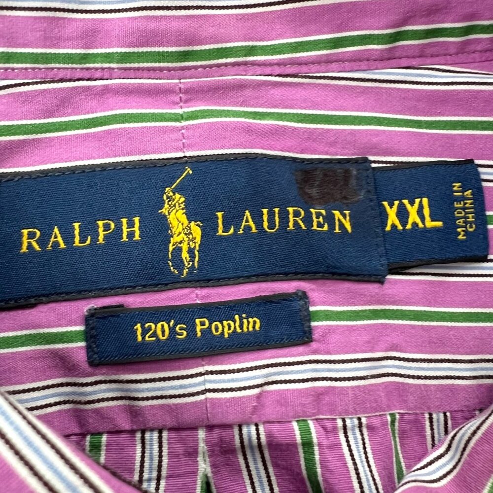 Ralph Lauren Mens 120s Poplin Striped Button-Down Shirt XXL Long Sleeve Pony - Picture 5 of 9